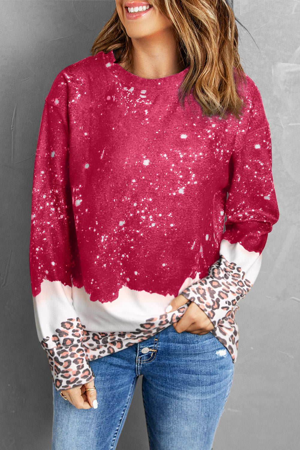 Leopard Contrast Drop Shoulder Sweatshirt