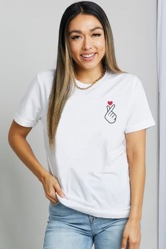 Simply Love Finger Heart Emoji Graphic Cotton T-Shirt