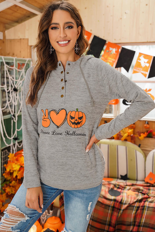 PEACE LOVE HALLOWEEN Graphic Quarter-Snap Hoodie