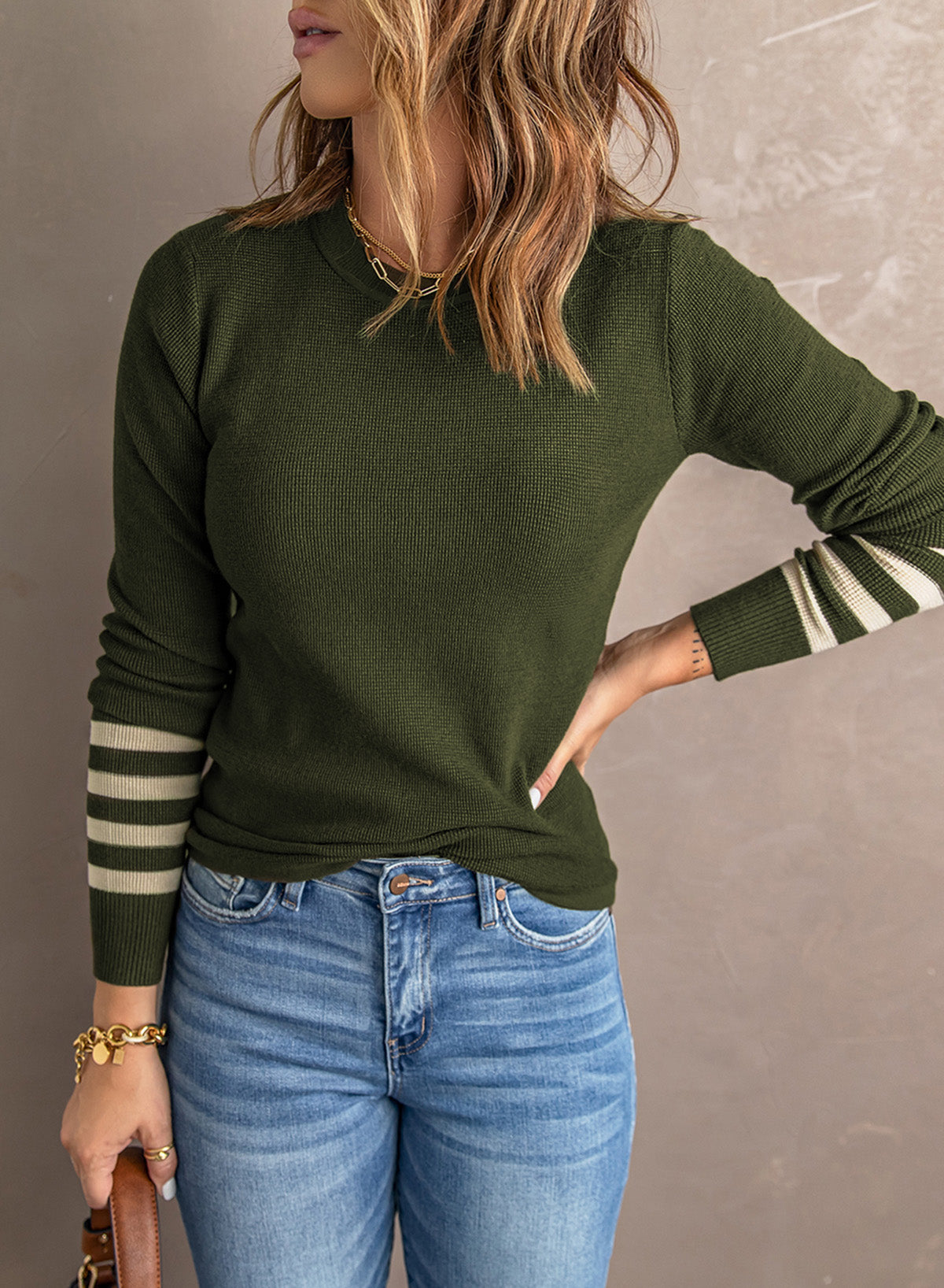 Striped Round Neck Long Sleeve Knit Top