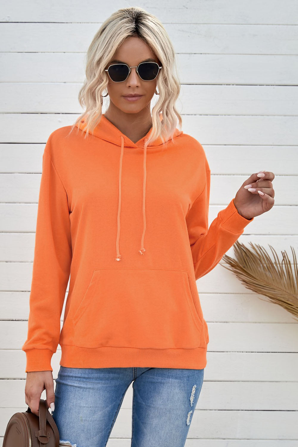 Drawstring Kangaroo Pocket Long Sleeve Pullover Hoodie