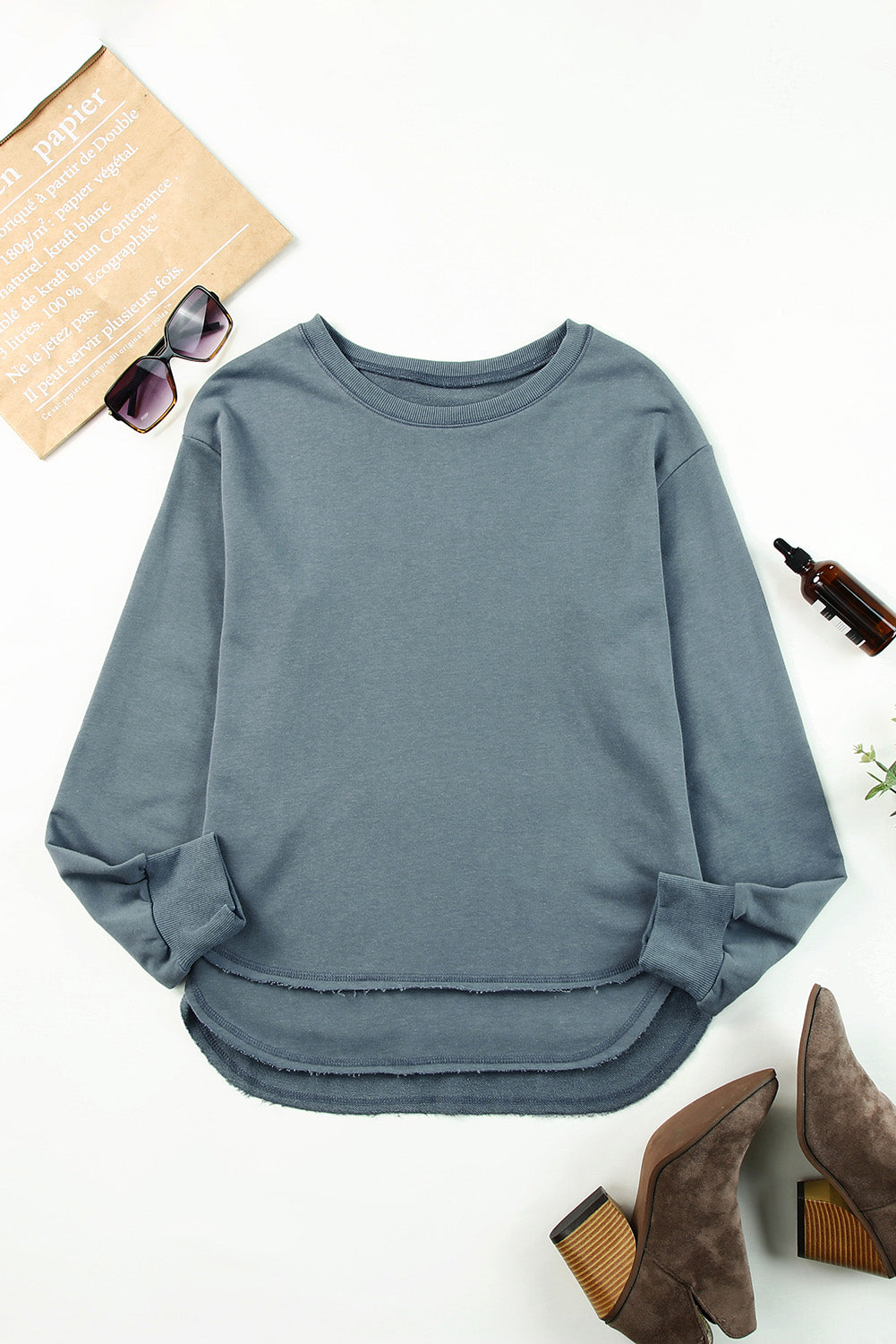 Side Slit Drop Shoulder Sweatshirt