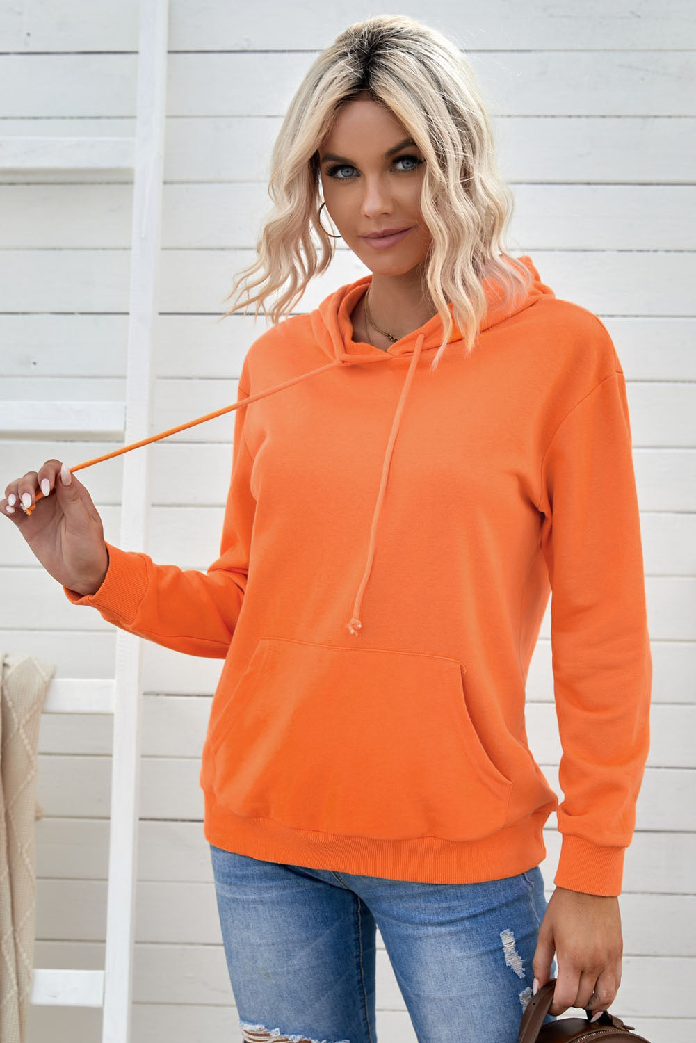 Drawstring Kangaroo Pocket Long Sleeve Pullover Hoodie