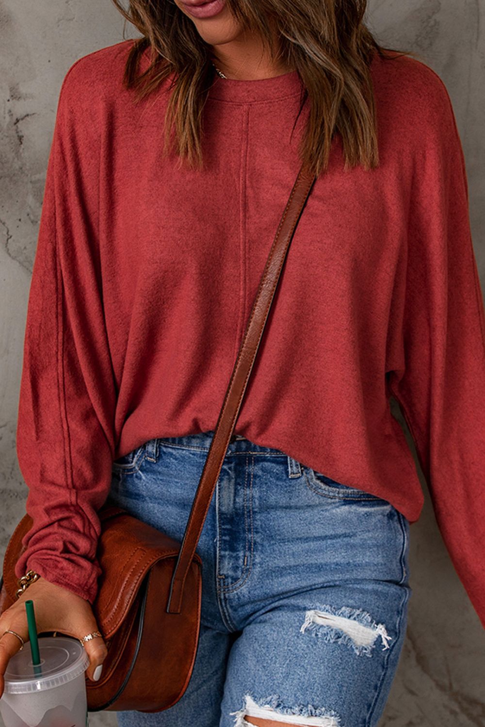 Seam Detail Round Neck Long Sleeve Top