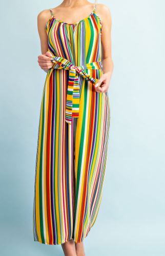 Striped Wide Leg Jumpsuit with Belt