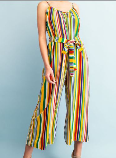 Striped Wide Leg Jumpsuit with Belt