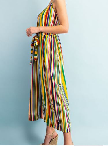 Striped Wide Leg Jumpsuit with Belt