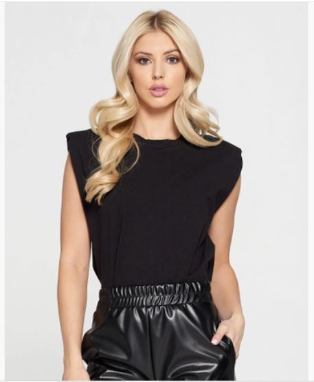 Black Shoulder Pad Top