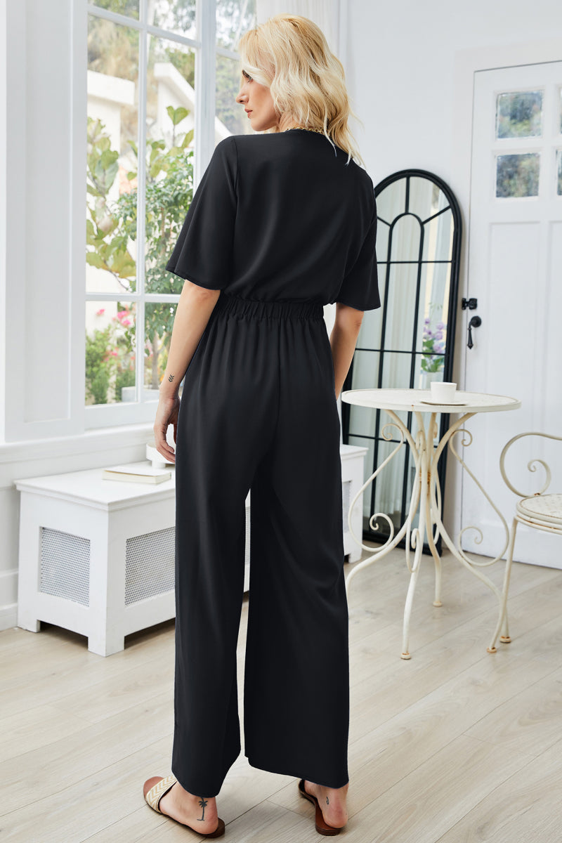 Tie Front Cutout Wide Leg Jumpsuit