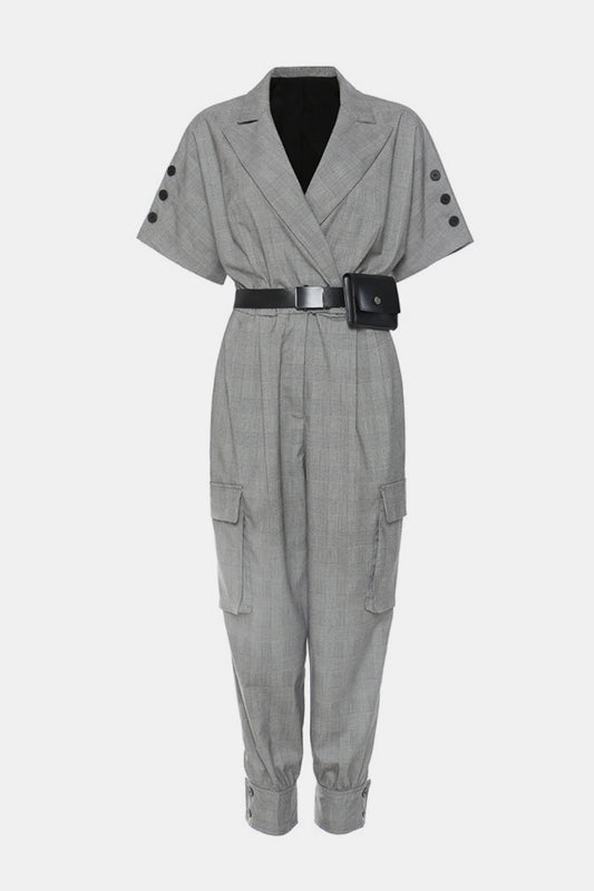 GAWQO Plaid Button Detail Cargo Pocket Jumpsuit