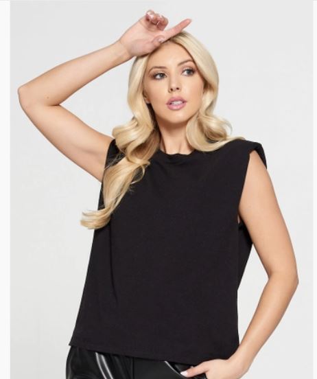 Black Shoulder Pad Top