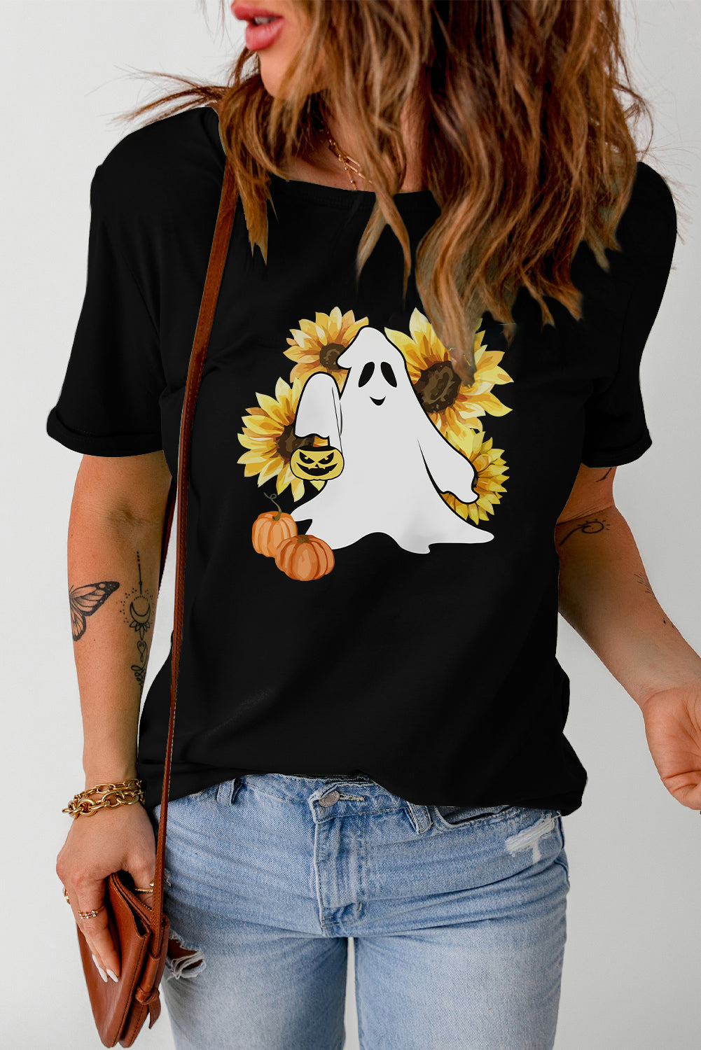 Halloween Floral Ghost Graphic Tee Shirt