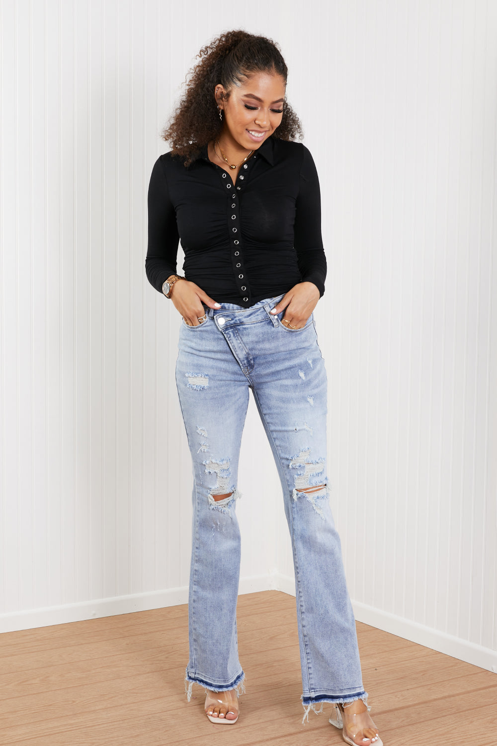 RISEN Valerie Full Size Crossover Flared Jeans