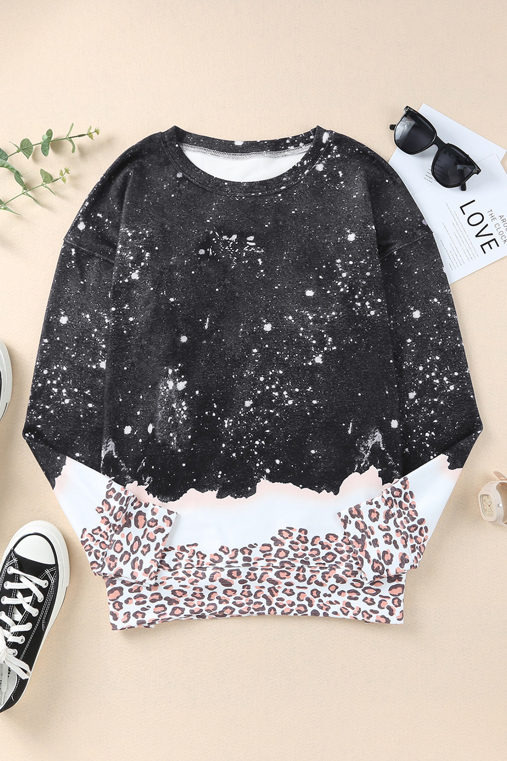 Leopard Contrast Drop Shoulder Sweatshirt